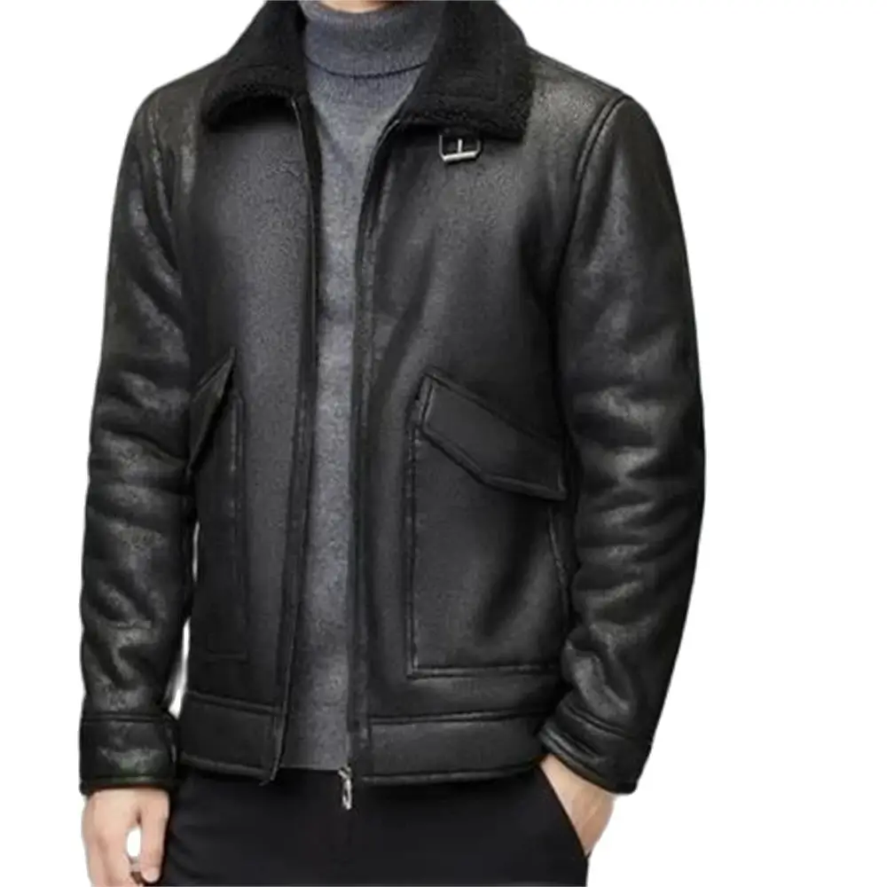 Jacket Plus Velvet Lapel Thick Warm Fashion 2024 Autumn Winter Men's Suede Boutique Imitation Leather Top Large Size PU Coats