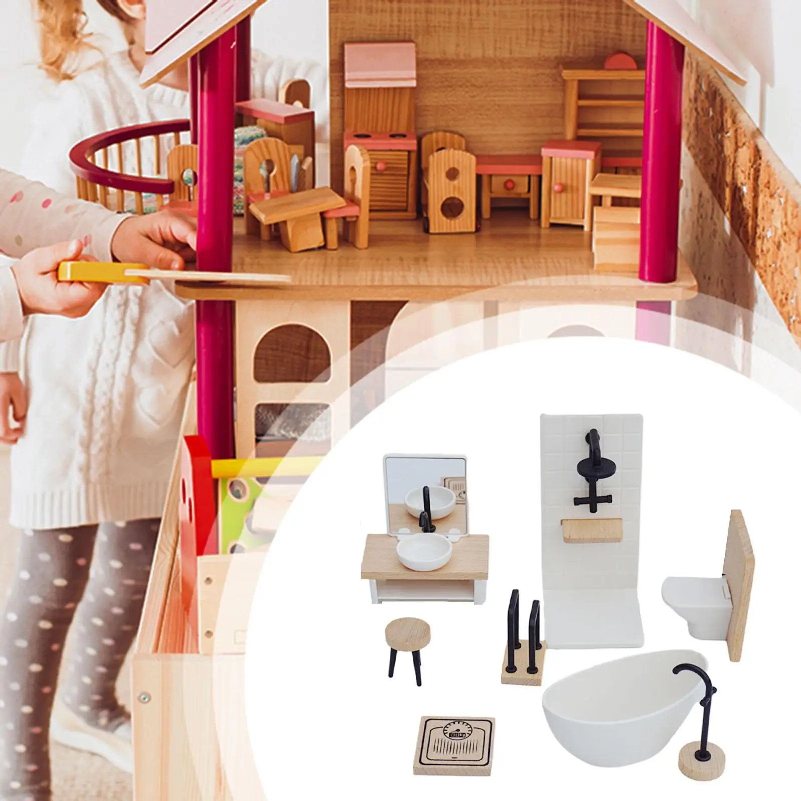 

1/12 Dollhouse Bathroom Set Dollhouse Miniature Furniture for Children Toys