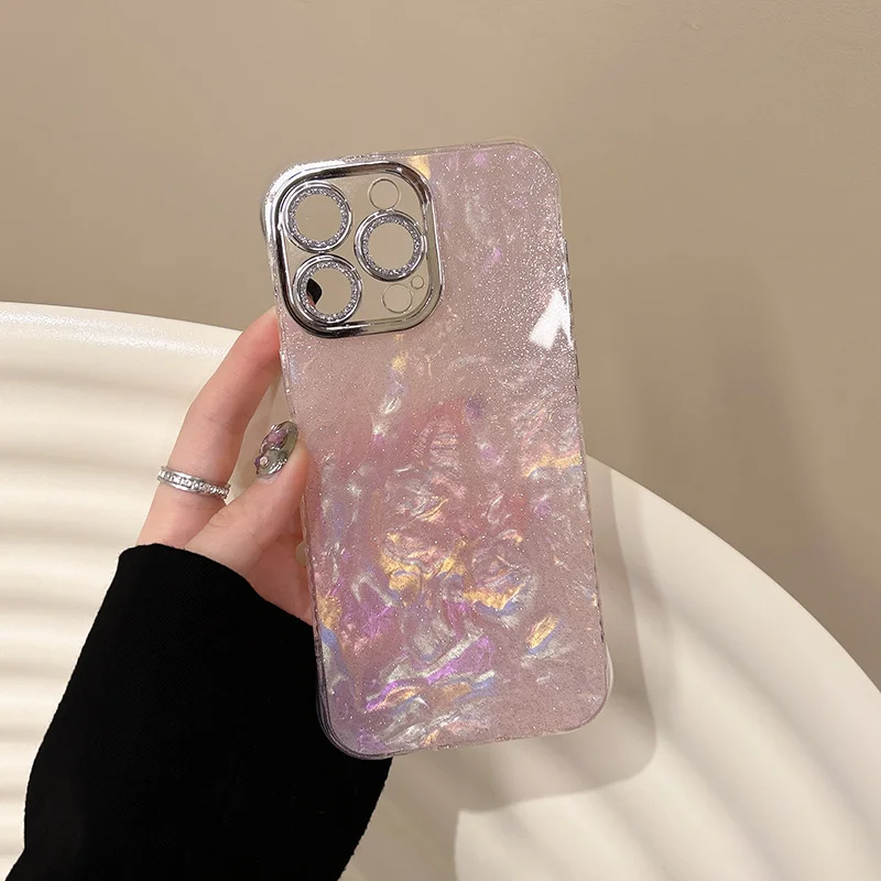 Fashion Bling Glitter Corrugated Shockproof Bumper Phone Case For iPhone 15 12 13 14 11 Pro Max 16 Plus Protection Cover Girls
