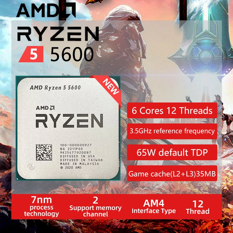  AMD Ryzen 5 5600 R5 5600 3.5 GHz Six-Core Twelve-Thread CPU Processor 7NM L3=32M 100-000000927 Socket AM4
