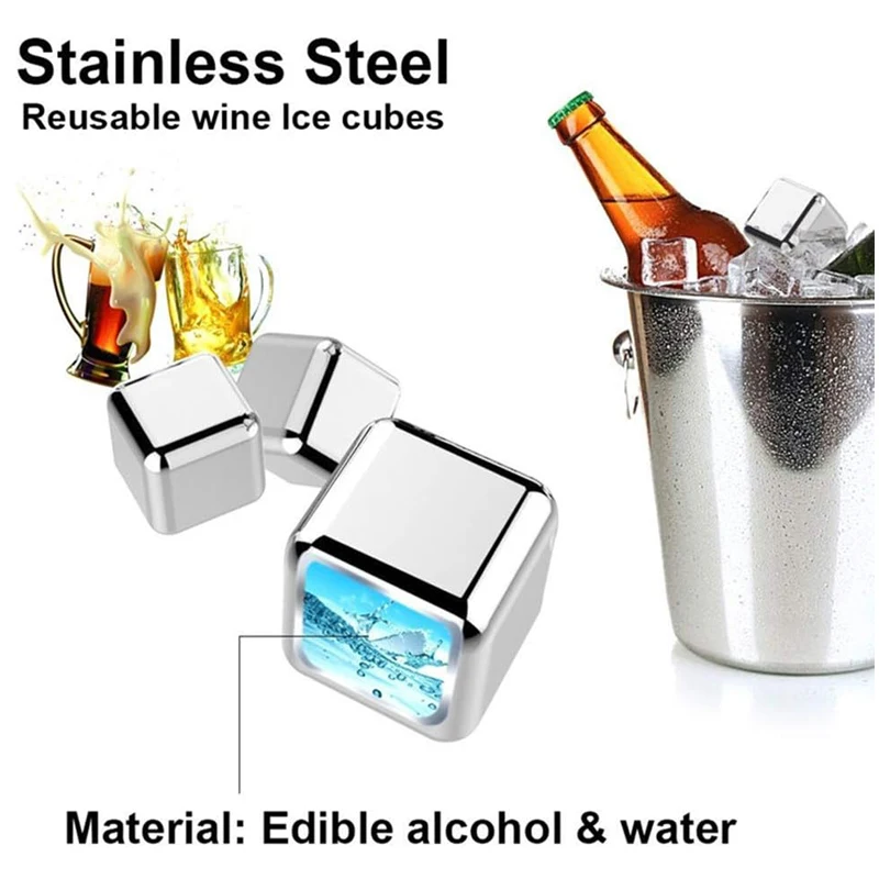 Stainless Steel Gold Ice Cube Set Beer Red Wine Coolers Reusable Chilling  Stones Vodka Whiskey Keep Drinks Cold Bar Bucket Tools - Free Shipping!