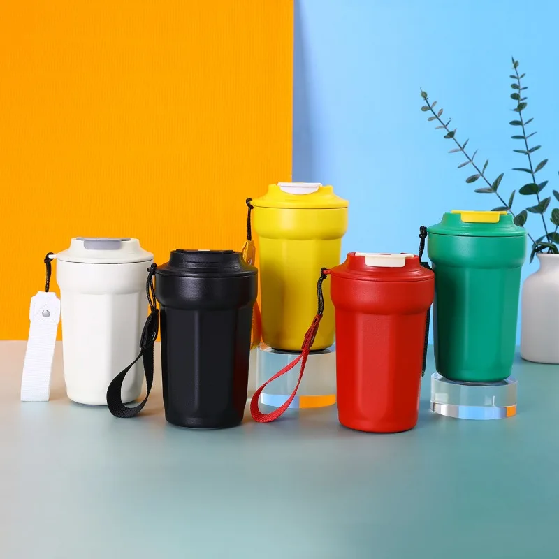 316 Stainless Steel Octagon Coffee Tumbler Double-Wall Vacuum Insulated Travel Mug with Rope Handle for Outdoor Car & Office Use