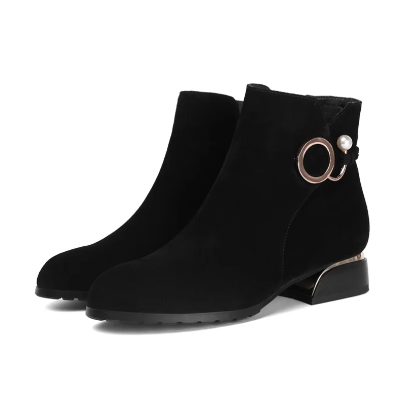 

New Women's Black High Heel Boots Women Ankle Boot Low Heel Shoe Plus Size 43 Short Female Shoes Ladies Autumn Winter Boots