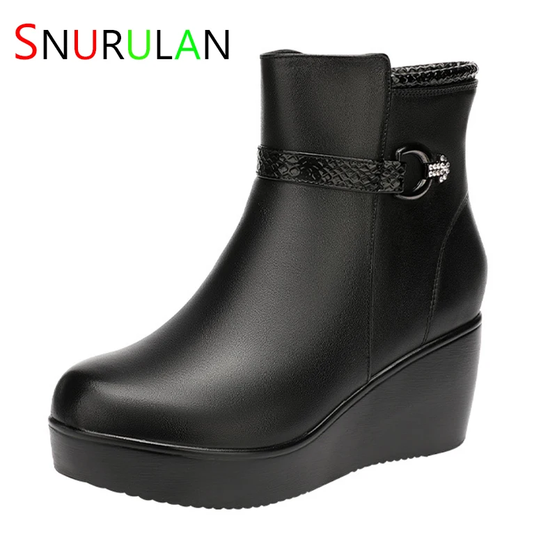 2023 Genuine Leather Warm Winter Boots Shoes Women Ankle Boots Female Wedges Boots Women Boot Platform Shoes