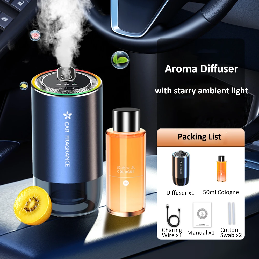  Smart Car Air Freshener, Essential Oils Atomizer, 150ML Perfume  Lasts 300 Days, Car Diffuser with Star Projector and Flame Ambient Mood  Light, Adjustable Concentration, Auto On/Off (Cologne) : Automotive