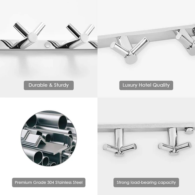 16In Hotel Fürdőszoba Törülközőhorog Rozsdamentes Acél Kabáthorog Falra Szerelt Fogas 5 V Alakú Dupla Horgos Törülközőtartó Szervező - Image 6