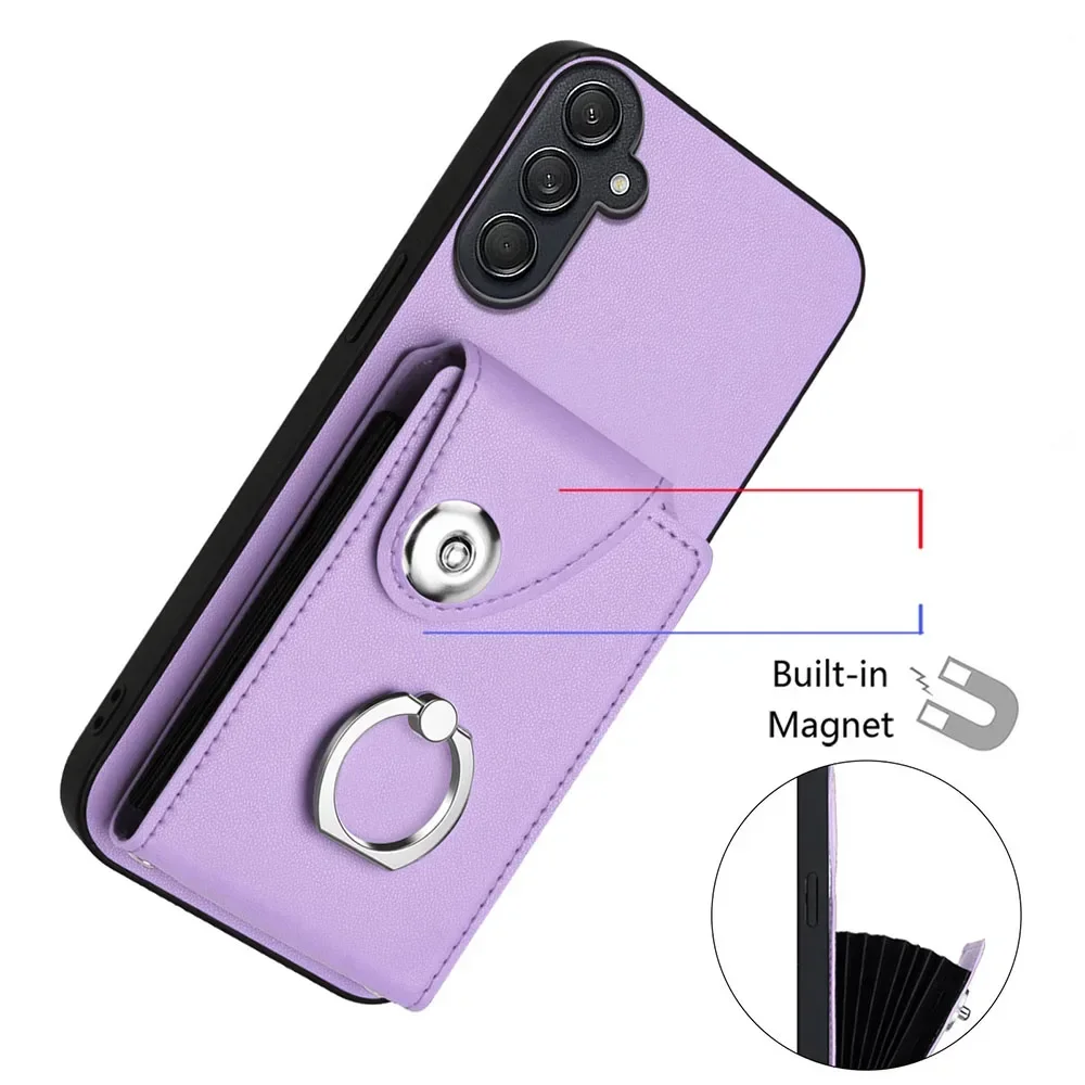 Leather Ring Vertical Card Holder Wallet Case