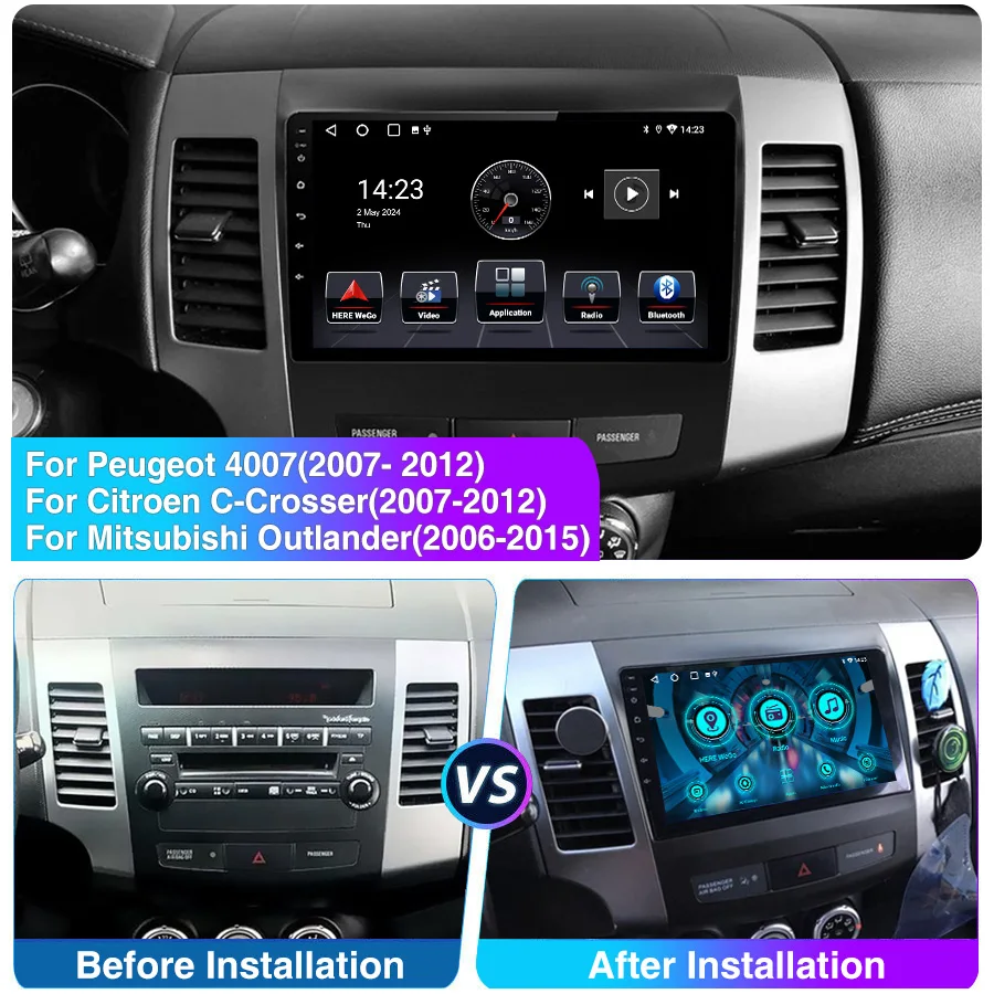 Android 15 4+64GB Radio de coche reproductor multimedia vídeo GPS para Mitsubishi Outlander 2006-2011, Peugeot 4007, Citroën C, compatible con CarPlay, Android Auto, WiFi, estéreo con cámara ESSGOO 3
