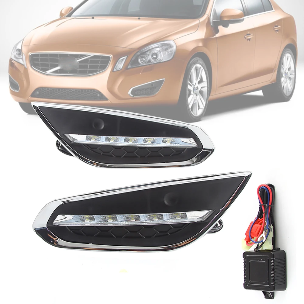 

2 Pieces Car Led Day Lights DRL Daytime Running Light 12V Daylight Replace Fog Lamp Cover for Volvo S60 2009 2010 2011 2012 2013