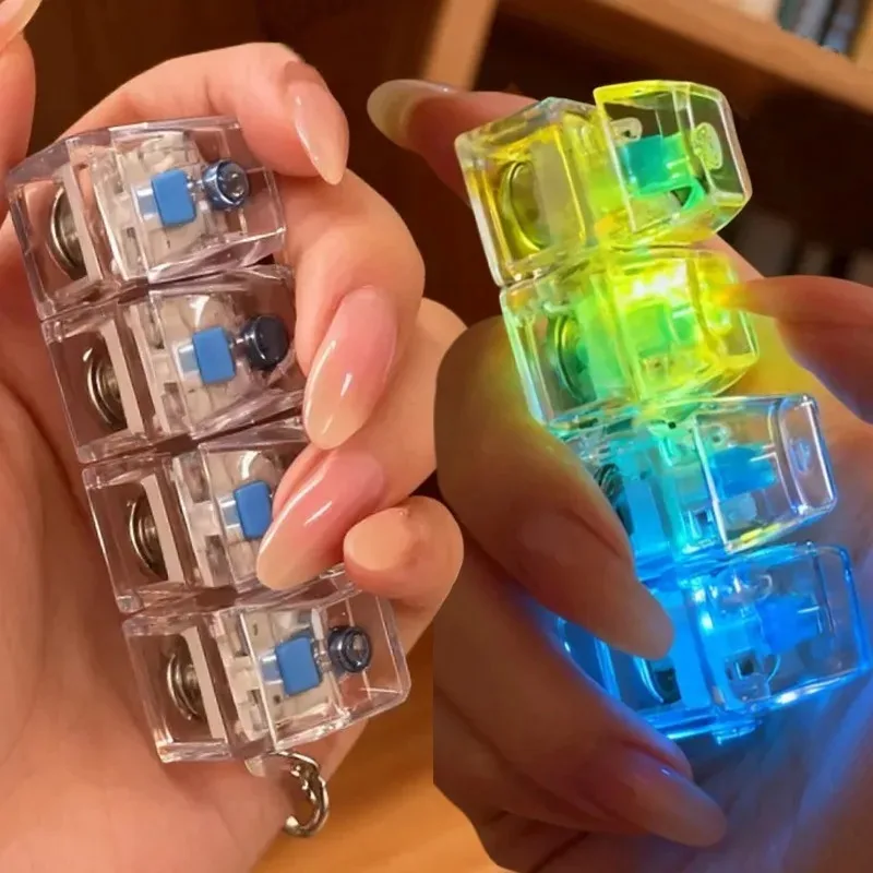 Light Up Keyboard Key Keychain Stress Relief Fidget Toy Clickable Button LED Light