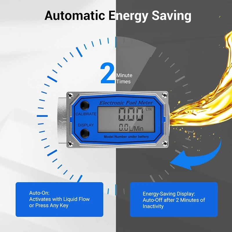 1 Inch Fuel Flow Meter With 3/4 Inch Adapters Digital Turbine Flow Meter 2.5-31 GPM Inline NPT Thread Dieselflow