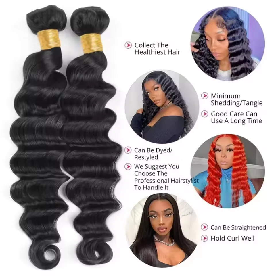 Loose Deep Wave Human Hair Bundles Unprocessed Brazilian Virgin Remy Curly Hair Extension Natural Black Color for Women 5