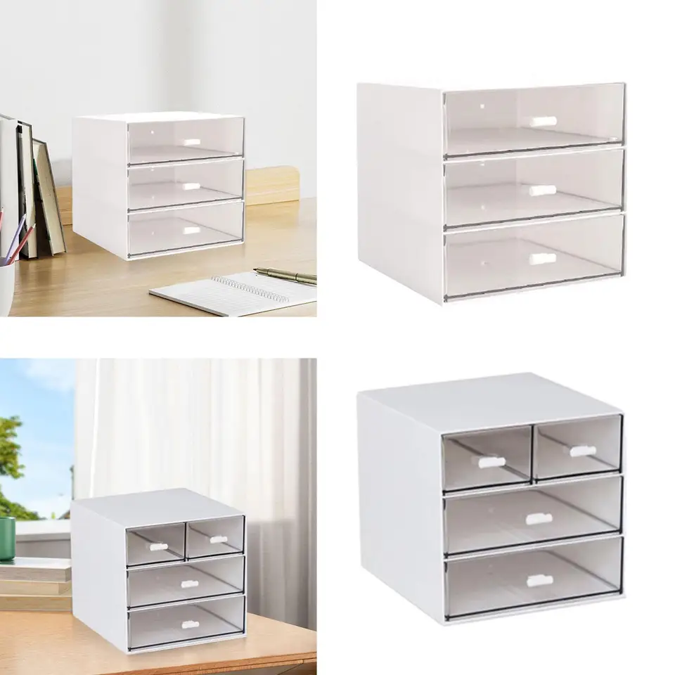 Organizer Da Scrivania Bianco Con 7 Scomparti E 3 Cassetti Trasparenti, Per Ufficio, Scuola E Casa, In Plastica Resistente
