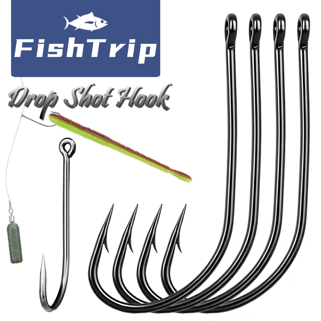 25-50 Hameçons Drop Shot Long Shank FISHTRIP pour Wacky/Neko Rig - Pêche Bar Leurres Souples