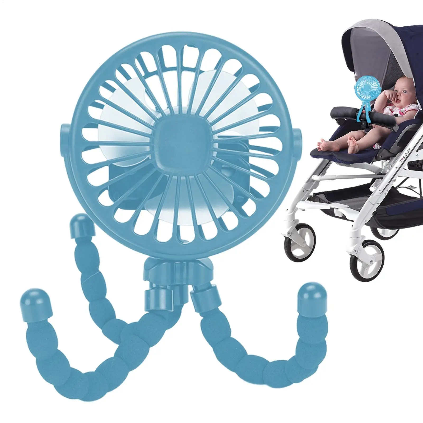 1pcs Baby Stroller Fan Mini Portable Outdoor Fan USB 3 Speed Flexible Octopus Fan Tripod Clip on Handheld Fan for Stroller Crib