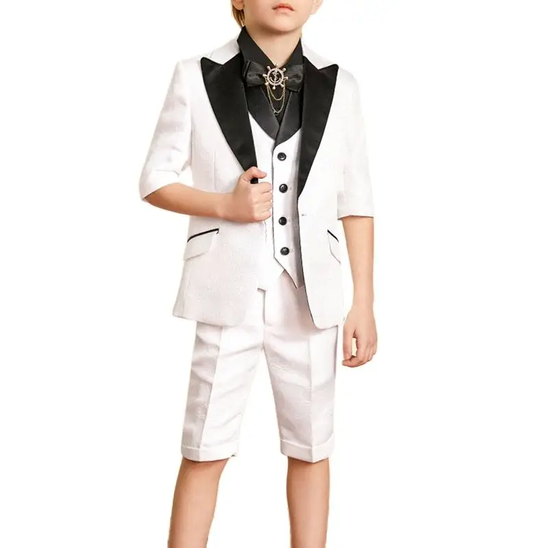 

Boys Suits Regular Fit Middle Sleeve Print Blazer Vest Pants 3 Piece Wedding Sets Kids Clothes Party Suit For Boys/Childs Outfit