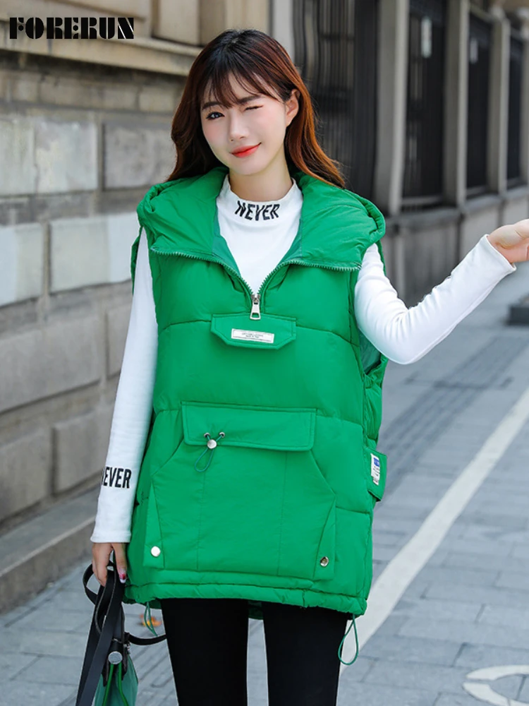 FORERUN Women's Puffer Vest Hooded Fall Winter Outfits 2022 New