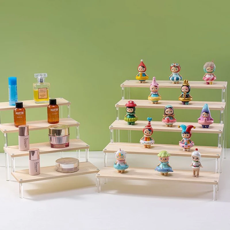 1-5 Tier Wood Acrylic Display Stand Hand-made Figure Doll Décor Toy Animation Car Model Blind Box Perfume Shelves Organizers 5