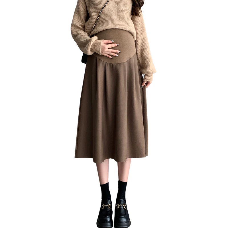 8903# Autumn Korean Fashion Maternity Skirts Elastic Waist belly A Line Loose Bottoms Clothes for Pregnant Women Pregnancy