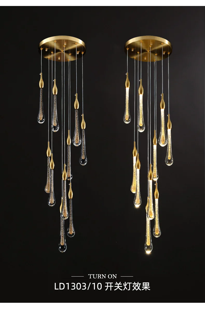 Description Picture 4 of itemModern Minimalist Villa  Meteor Shower Crystal Hanging Lamp Kitchen Living Room Staircase LED Long Chandelier Home Decor Light