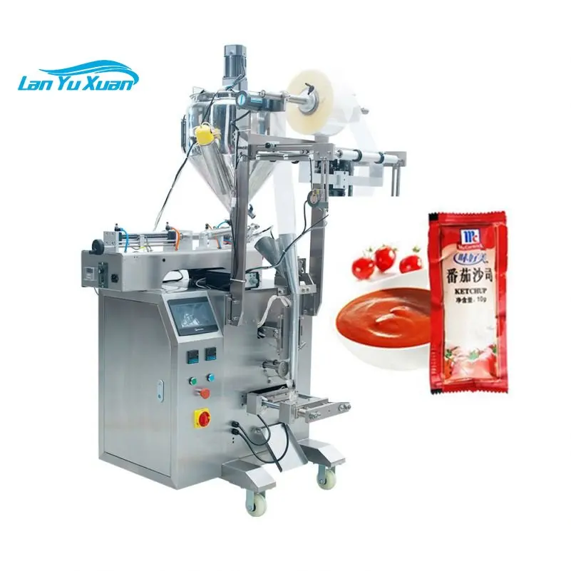 

BRENU Middle Back Seal Tomato Ketchup Jam Sauce Paste Small Pouch Sachet Bag Filling Sealing Packing Machine Stock 3 or 4 Sides