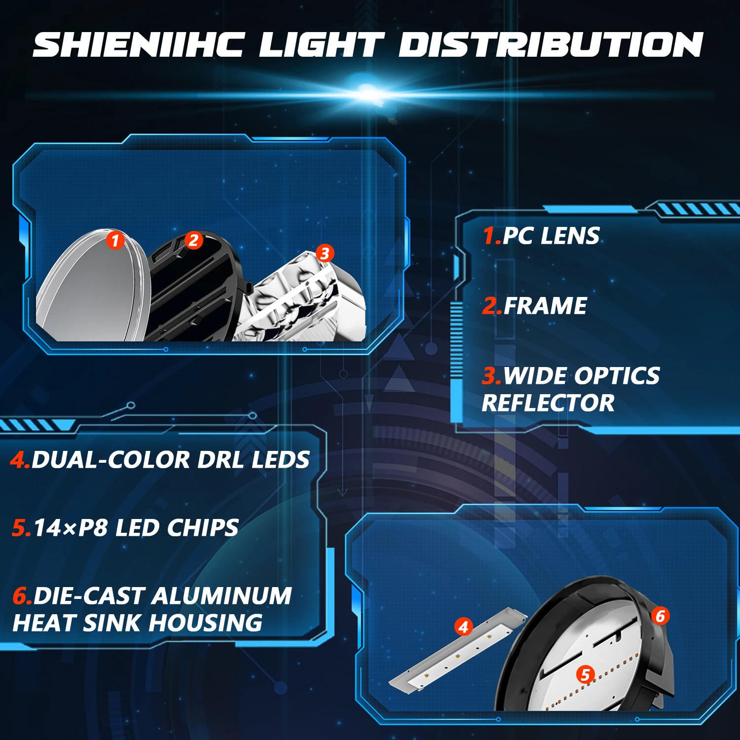 9Inch Work Headlight Bar Vehicle Len Demon Eye Light 6000K Spot Combo Barra LED