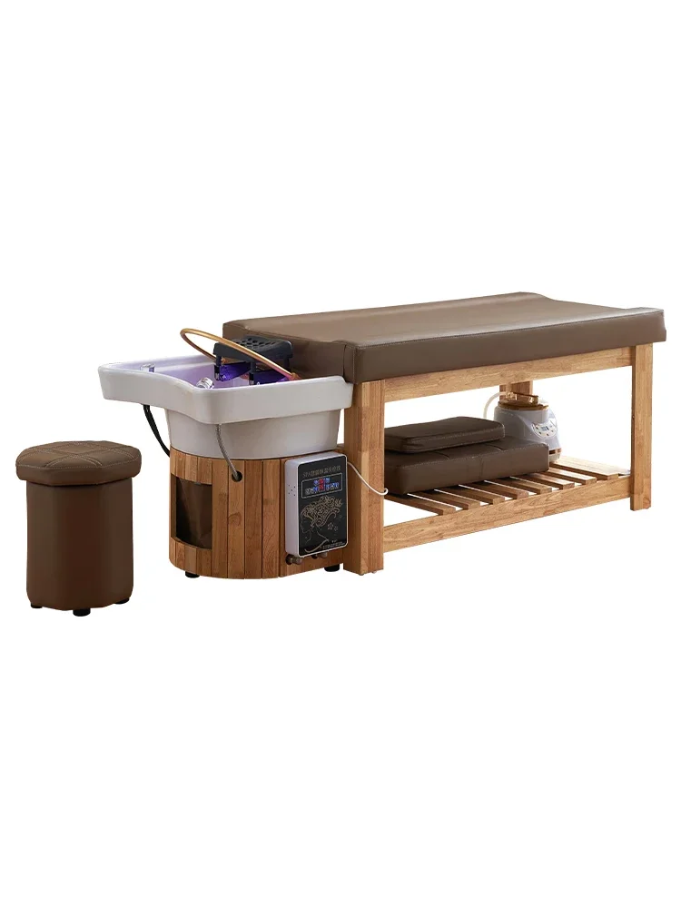 

Hair Salon Solid Wood Shampoo Bed, Hair Salon Ear Picking Ceramic Basin Head Therapy Bed, Water Circulation