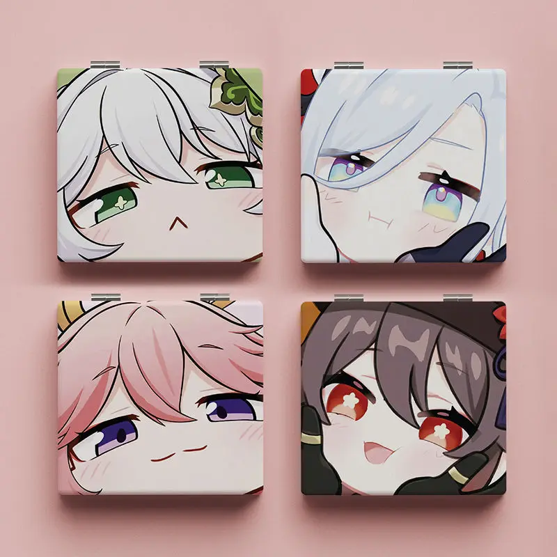 Cosmetic Mirror Game Impact Despise Expression Big Face Vanity Mirror Cosmetic Magnifying Square Pocket Make Up Mirror Travel Home