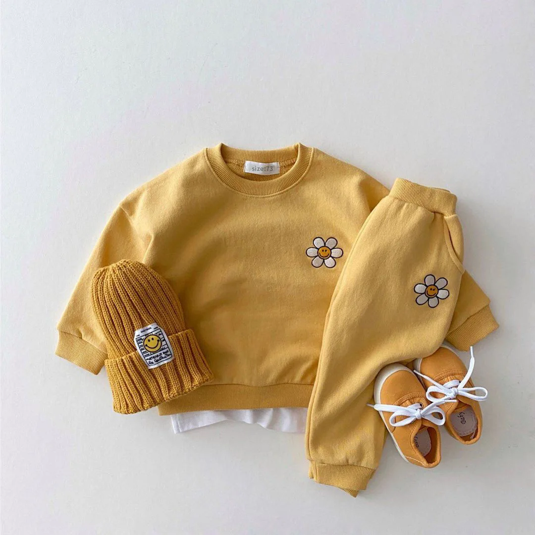 Spring Infant Baby Boys Outfits Sets Toddler Girls Embroidered Sweatshirt + Pants 2 Pcs Suit Kids Cotton Tops Children Clothing