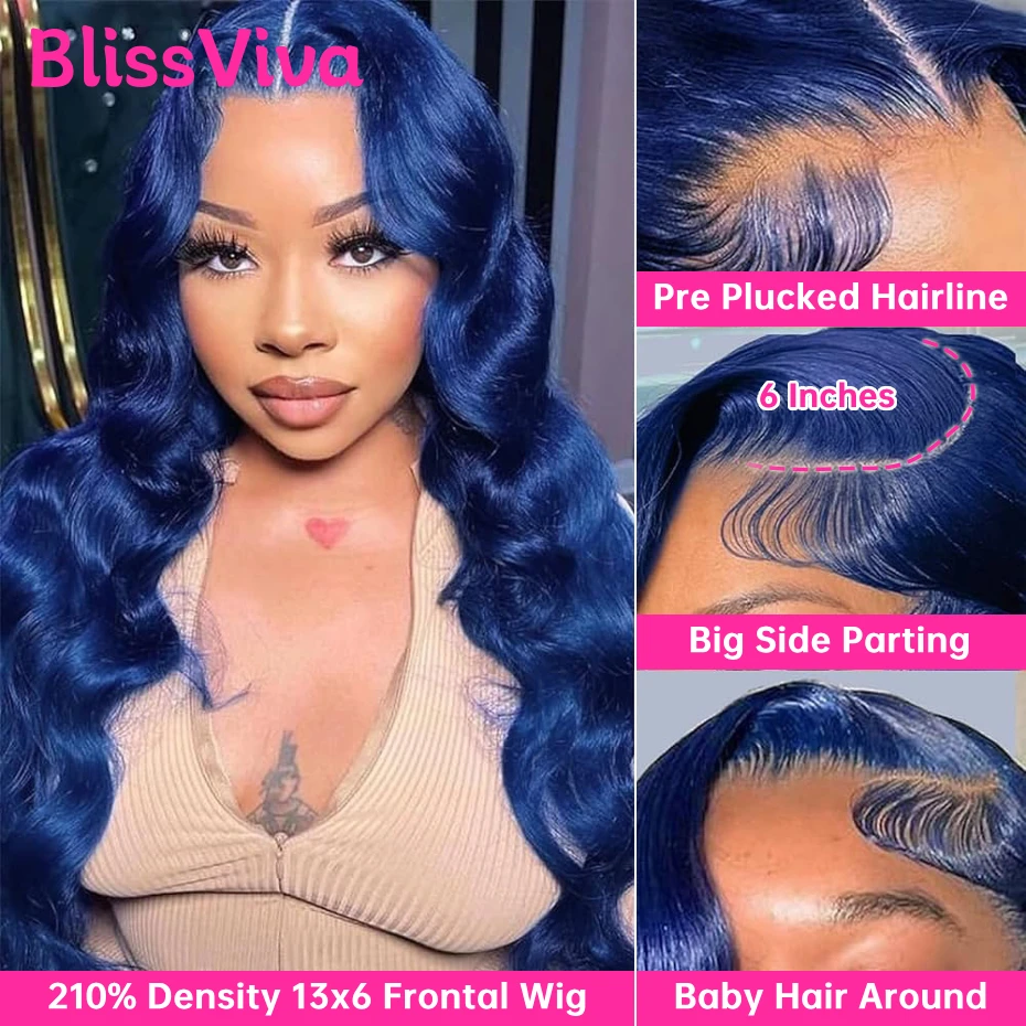 13x4 13x6 360 Navy Blue Colored Human Hair Wigs Remy 30 40 Inch Lace Front Human Hair Wig Body Wave Dark Blue Lace Frontal Wigs