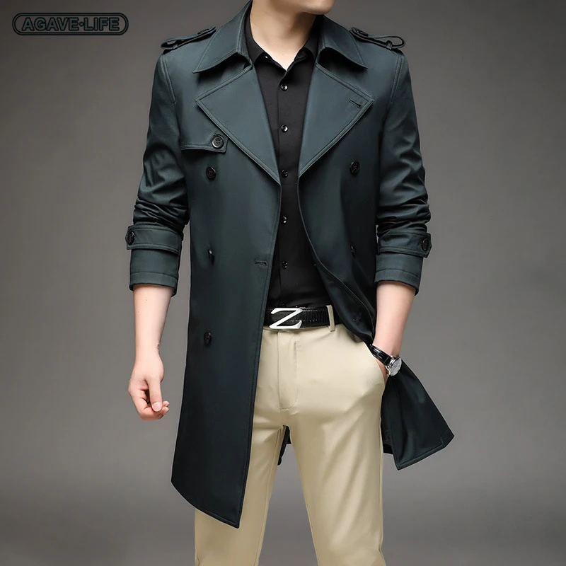 

Men's Coat Spring Autumn Youth Men Double-breasted High Quality British Mid-length Windbreaker Classic Trendy Trench Men Clothes