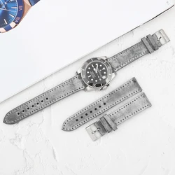 Oil Wax Leather Watch Strap 16mm 17mm 18mm 19mm 20mm 23mm 24mm Retro Watchband Grey White Handmade Watchband Accessories