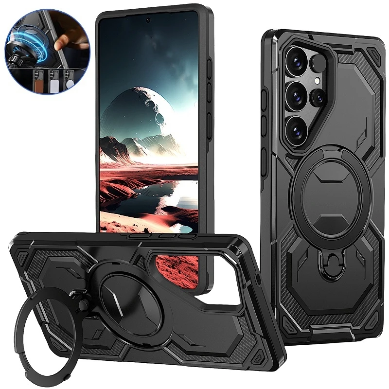 Durable Magnetic Ring Stand Case with Wireless Charging Compatibility