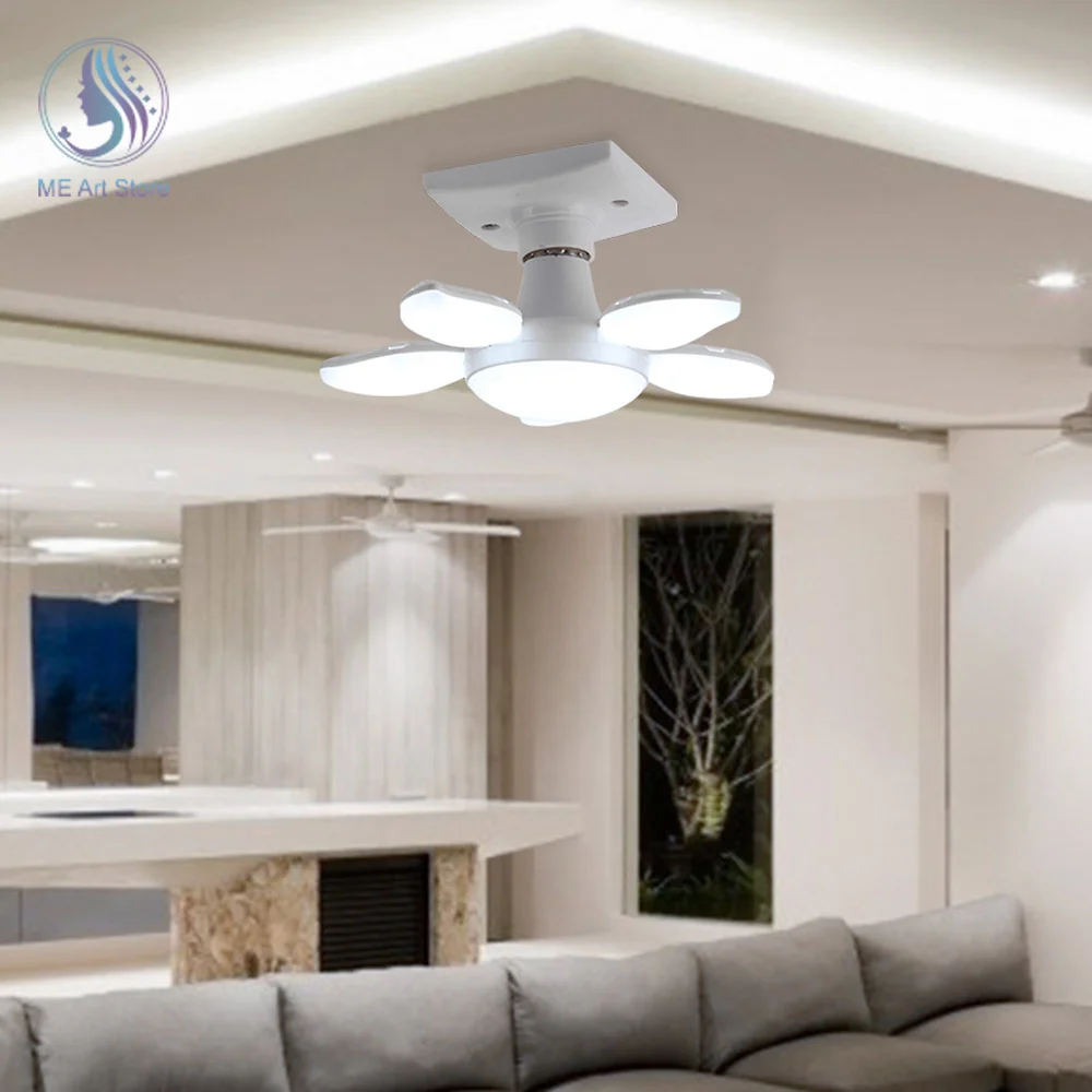Folding Light Bulb Household Super Bright Energy Saving Foldable Garage Chandelier Five Leaf Light Bulb Adjustable Ceiling Light 5