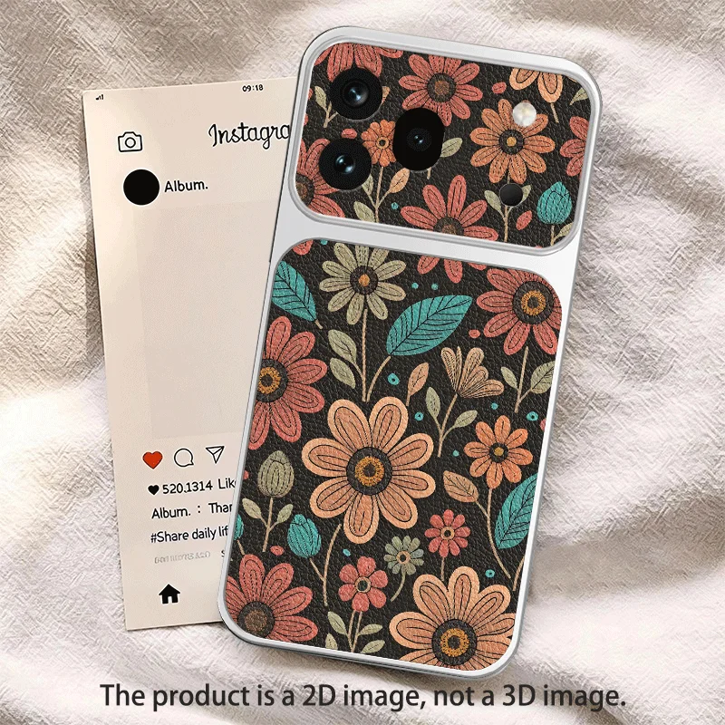 Large Window Case with Leather Texture and Floral Design