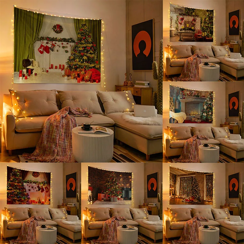 

Tapestry Happy Christmas Tree Home Decor New Year Living Room Wall Hanging Background Cloth