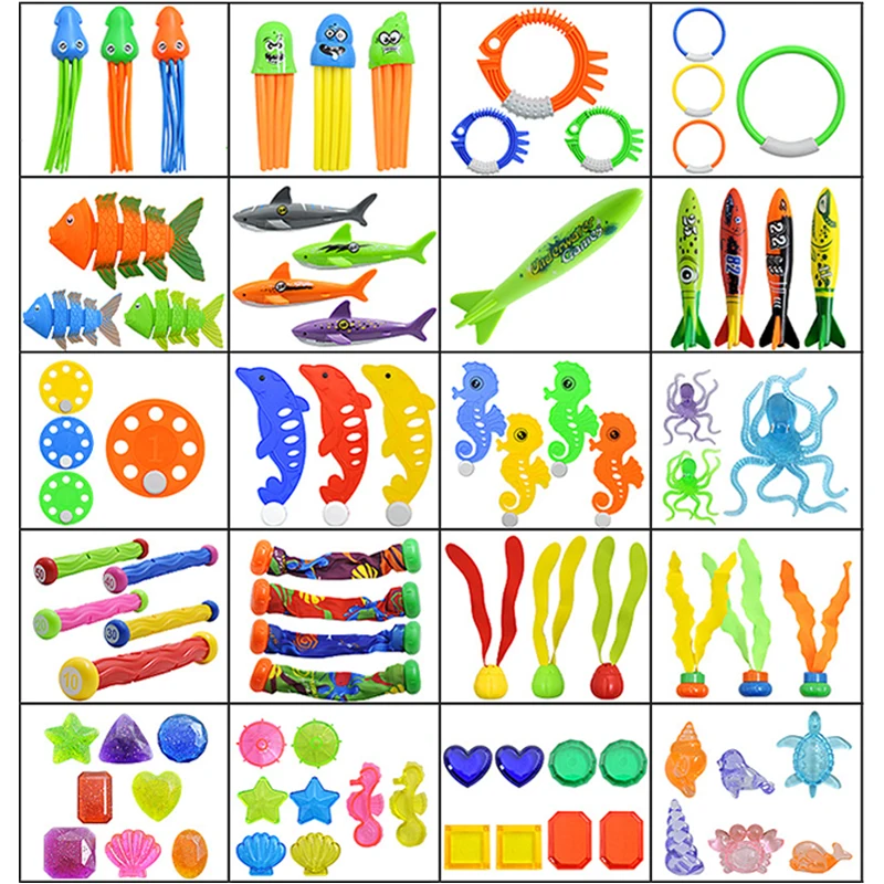 Children Diving Toy Set Plastic Summer Float Swimming Pool Accessories Torpedo Seaweed Water Toys Kids Underwater Training TMZ 2