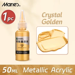 50ml Metallic Acrylic Paint - Pearlescent Shiny Pigments in Golden Slivery for DIY Art and Craft Projects (Crystal gold)