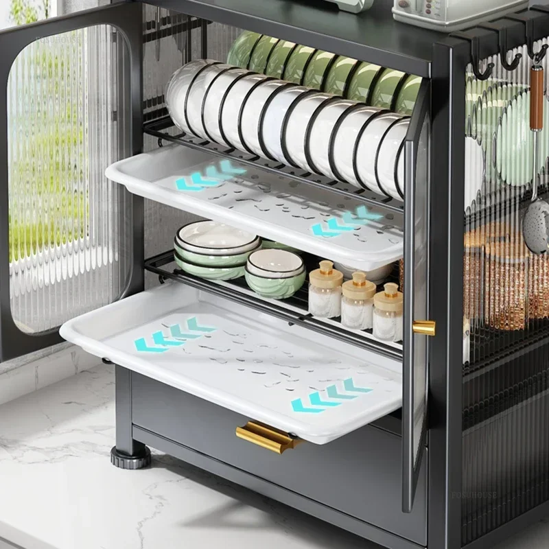Carbon Steel Simple Cabinets for Household Dust-proof Drainable Sideboards with Drawers Nordic Light Luxury Cabinet for Kitchen