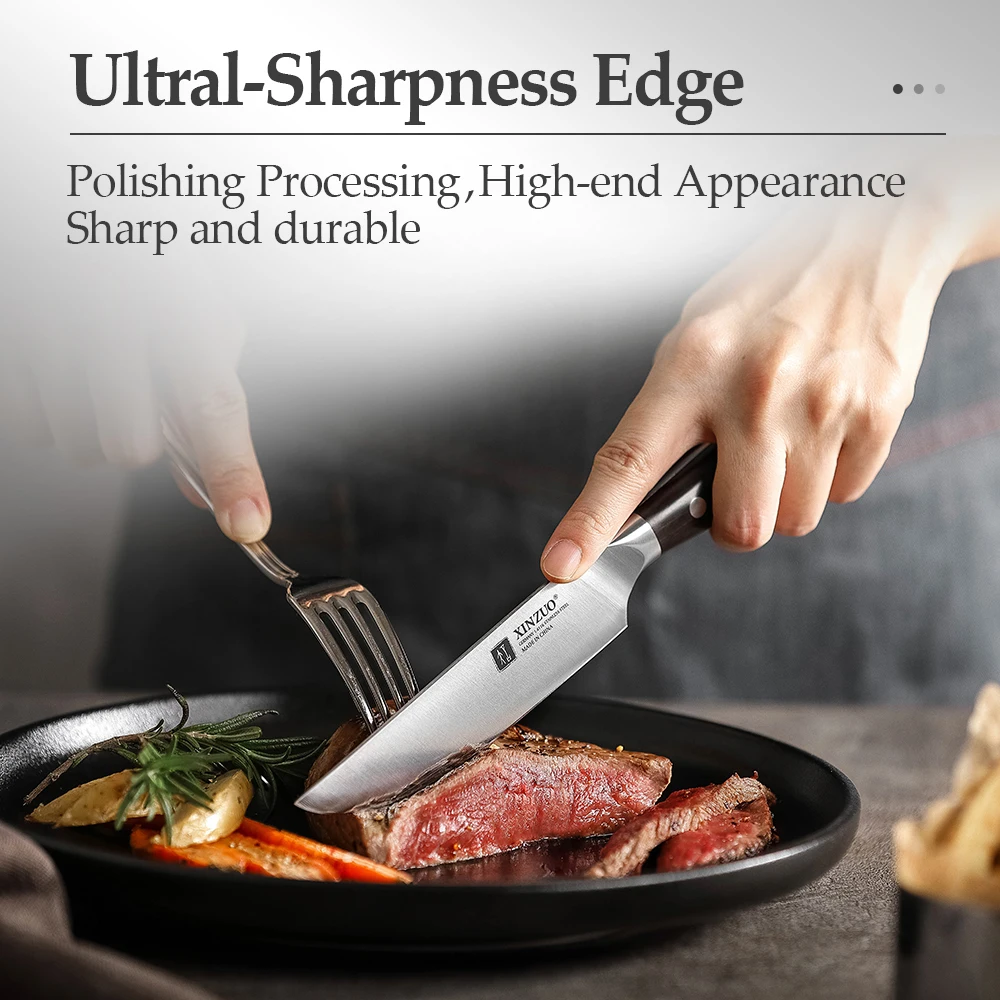 Xinzuo-エレガーマンステーキスチールナイフエボニーハンドル付き