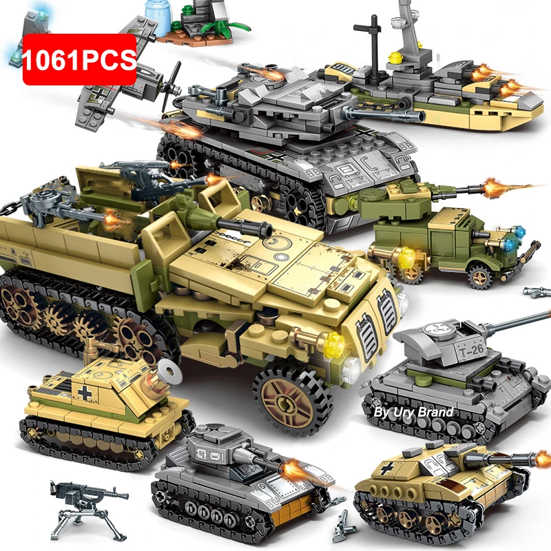 

WW2 Military Vehicles Compatible with Lego Tanks Combat Aircraft Models Building Blocks Toys Education DIY Boy Gifts