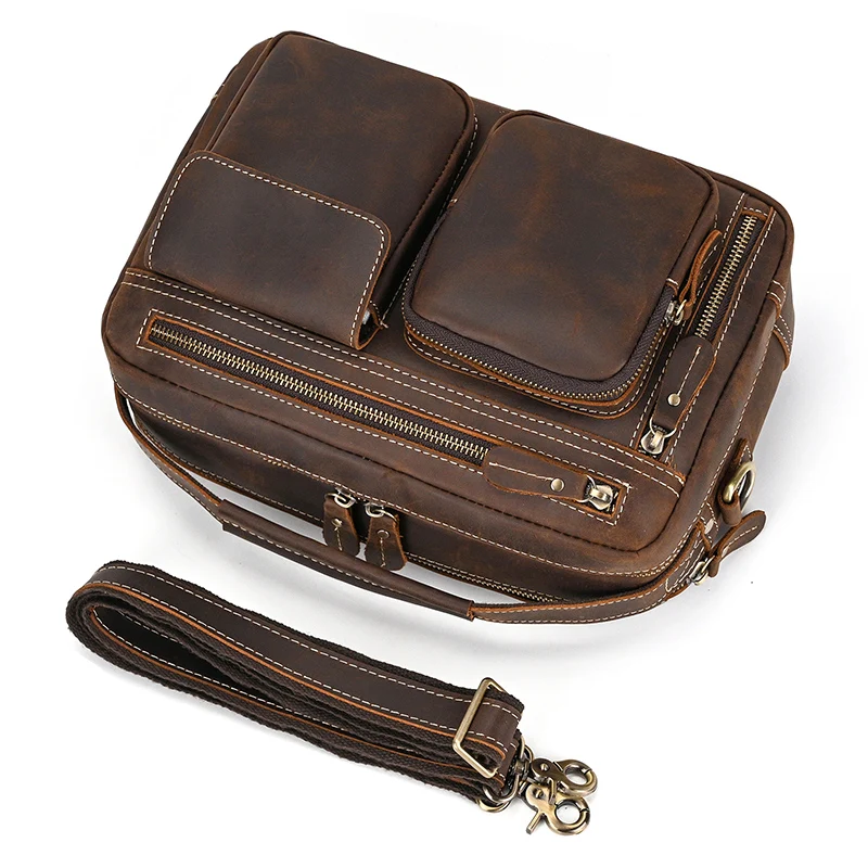 Bolso de hombro grande de cuero genuino para hombre, bandolera con asa, estilo Retro, a la moda