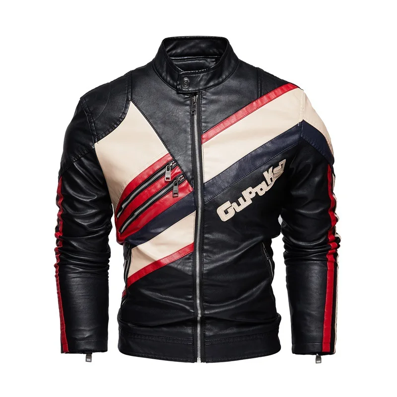 

Autumn/Winter Men's Colored Leather Coat Fashion Trend Handsome Motorcycle PU Leather Jacket Men's 2023