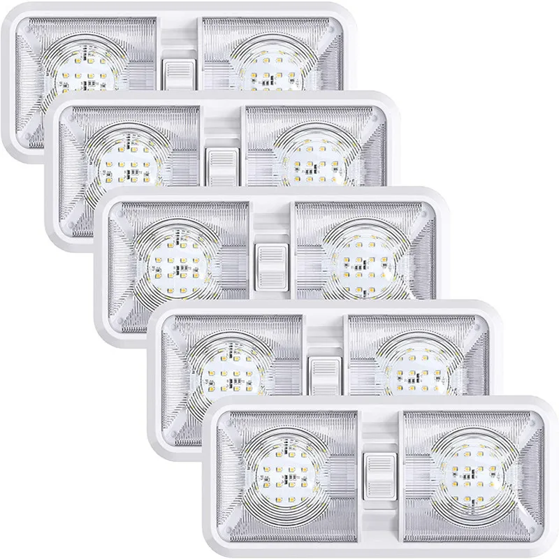 5 Pack RV LED 12v Ceiling Fixtupe Double Dome Dome Light for Car/RV/Trailer/Camper/Boat Natural White 4000-4500K 1pcs led cob 3 5 7 12 15 20 30 36 48w cri95 3000 4000 6000k 1313 1616 1818 1919 bridgelux chip light bead source