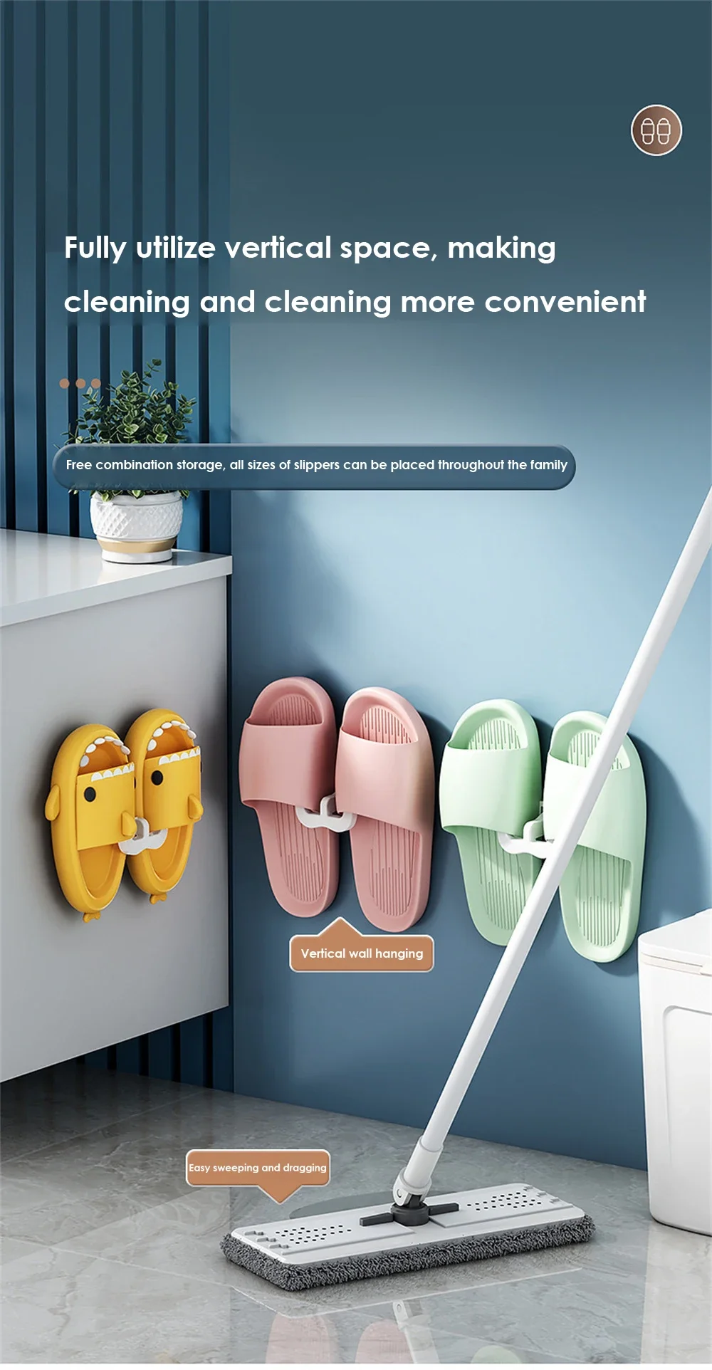 Description Picture 4 of itemHanger Hooks For Bathroom Toilet Shoes Rack Wall Mounted Slippers Organizers Small Object Storage Product