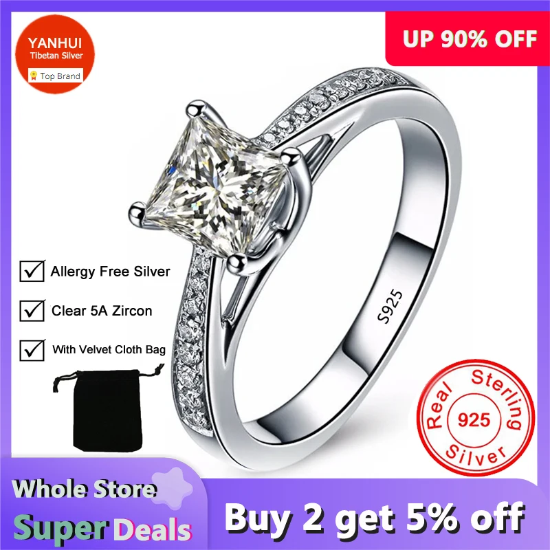 Anillo De Plata De Ley 925 Para Hombre Con Grabado Cuadrado, Plata