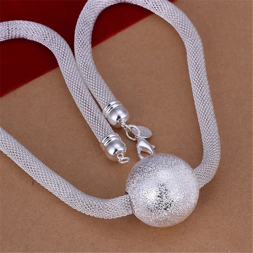 

From Women Lady Hot Sell Silver Color Frosted Ball Network Chain Charm Women Lady Necklace Fashion Trends Jewelry Gifts