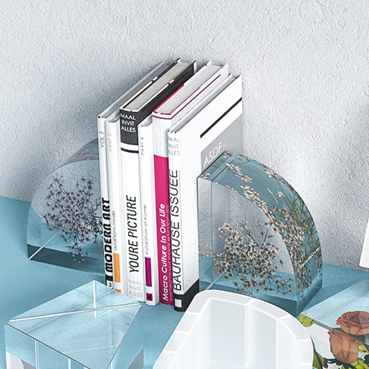 2/4Pcs Silicone Bookend Molds DIY Crystal Fan-Shaped Bookend Molds Geometric Large Cube Book Organizer for Books