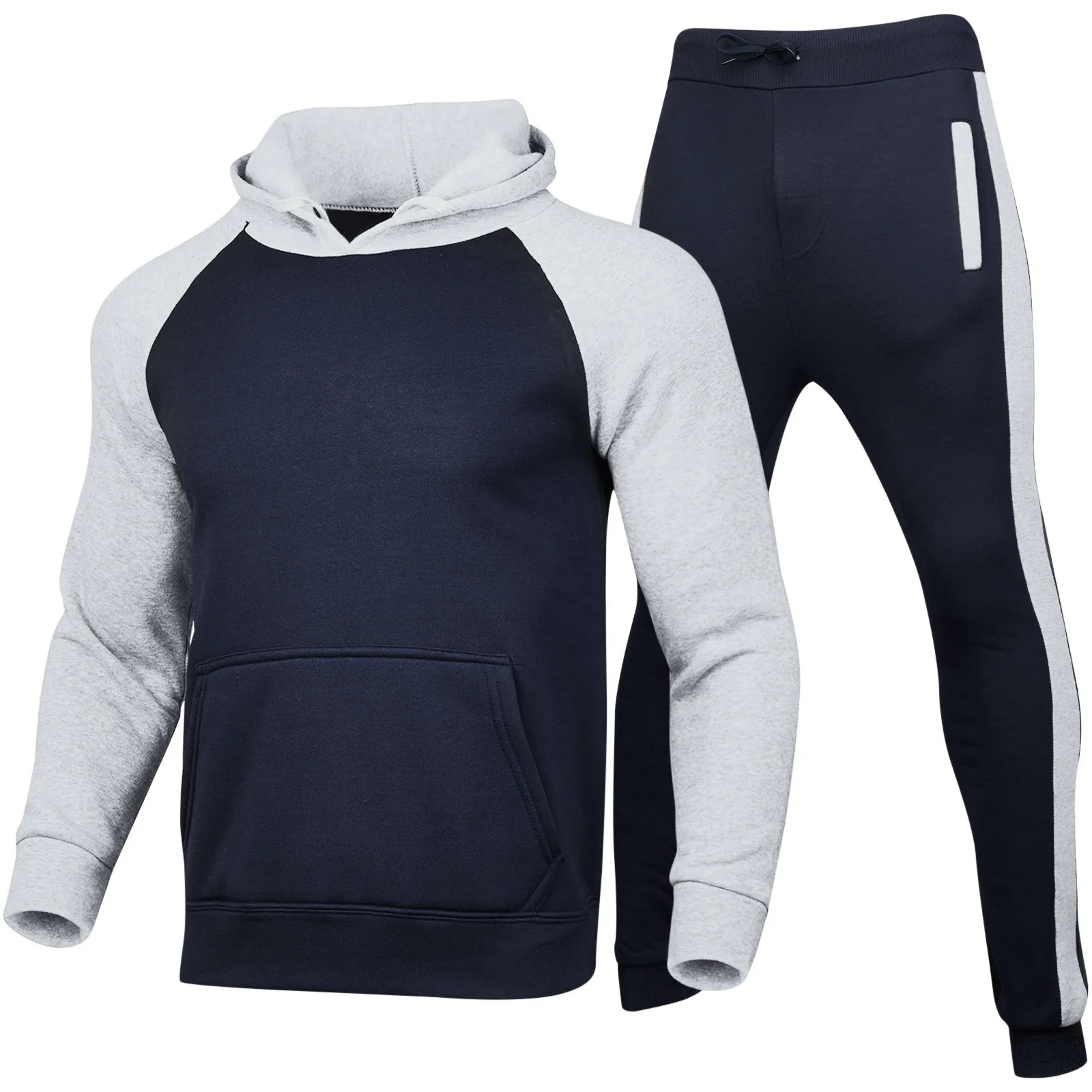 Mens Sports Sweatshirt Suit Patchwork Color Oversized Tracksuits Hooded Hoodie+Sweatpant Spring Jogger Harajuku Streetwear Suits