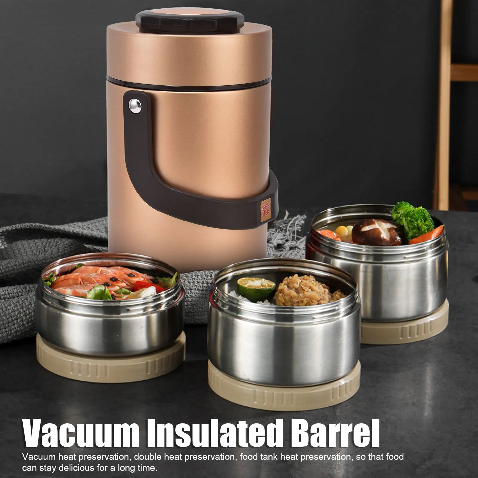 2000ml 304 Stainless Steel Vacuum Insulation Lunch Box Portable 3 Layer Vacuum Insulated Barrel 3 Layer Vacuum Insulated Barrel